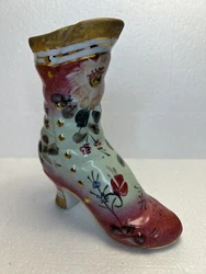 Vintage Formalities Porcelain Ceramic Miniature Boot Floral Gold Trim Planter. see pictures for. description and...