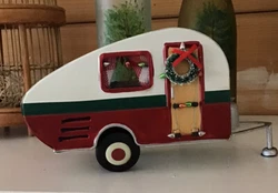 Wondershop 2018 Red White Metal Retro Christmas Teardrop Camper Trailer. Measurements 10” L, 3/4” W, 5” H...