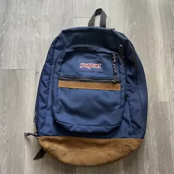 Vintage Made in USA Jansport Leather Bottom Backpack Dark Blue Canvas 90s. PLEASE REFER TO PHOTOS FOR MORE ACCURATE...