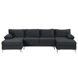 Modern Large Velvet Fabric U-Shape Sectional Sofa, Double Extra Wide Chaise Lounge Couch, Black. Enhance your living...