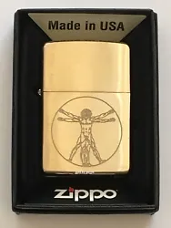 Zippo item 62948. Zippo Windproof Lighter With Leonardo Da Vincis Vitruvian Man drawing. Finish: Solid Brass.