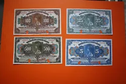 Reproduction de 4 billets indo-chine billets à double pérforation. copie recto verso taille identique au vrai billet.