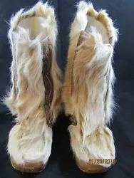 LA MONDIALE. Womans Brown Goat Fur Knee High Boots.