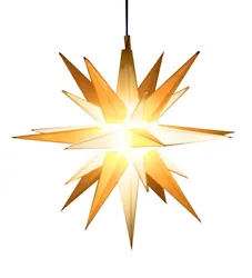 21” Star for Advent & Christmas. Color:Gold and White. Assembles in minutes with unique Twist-n-Lok design.
