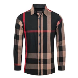 Since these are plaid, patterns will vary from shirt to shirt and size to size. 55% cotton 45% poly stretch.