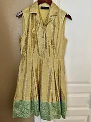 Duro Olowu For JCP Metallic Gold Jacquard Fit & Flare Mini Dress Size M/L. Condition is Pre-owned. Shipped with USPS...
