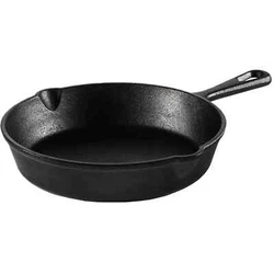 Ozark Trail. Cast iron. Easy pour lip on the side. Handle for lifting, hang-loop for storing. Wash prior to first use....