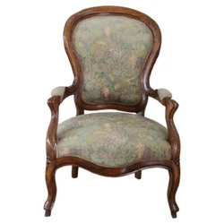 En bois de noyer avec un élégant tissu à motif floral. Siège confortable idéal pour la détente ou la...