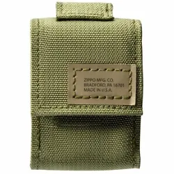 Pouch holds any Zippo windproof lighter securely. 100% Nylon Hook & Loop Velcro closure. 1
