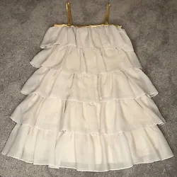 Erin Fetherston gold shimmer Tiered Ruffled Dress Size 3. The dress is in nice preowned condition. The dress has satin...