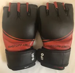 UFC ultimate fight gear unstoppable 10 Oz Gloves Mixed Martial Arts Sparring Open Palm Red/blk Size L/LX A2-12....