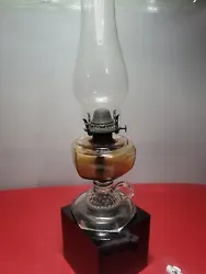 Antique Amber glass finger Oil Lamp E. Miller&co. Excellent condition. With chimneys A rare find, beautifully preserved