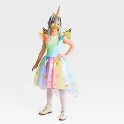 •Kids unicorn costume dress with headpiece •Features rainbow colors •Soft and lightweight fabric •High-low hem ...