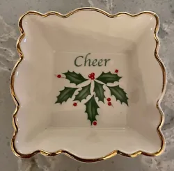 Lenox Holiday “Cheer” Square Fluted Dish 4.25” New ~ No BoxThere seems to be a flaw on the gold trim at the top...