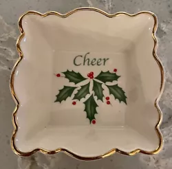 Lenox Holiday “Cheer” Square Fluted Dish 4.25” New ~ No BoxThere seems to be a flaw on the gold trim at the top...