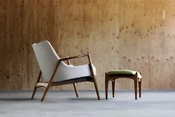 item-Kofod Larsen for Selig Lounge Chair and Ottoman, circa 1960. Solid beech wood chair and ottoman professionally...