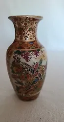 Vintage Red Chinese Vase with Raised Gold Design Birds hand painted 6