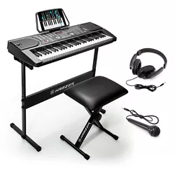 Includes: Keyboard, Stand, Stool, Headphones, Microphone, 120v UL A/C adaptor, sheet music stand, and owners manual....