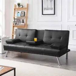 LuxuryGoods Modern Faux Leather Reclining Futon with Cupholders and Pillows. Looking for the perfect anchor piece for...