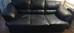 Black Leather couch. Condition is Used. excellent condition, no tears punctures, 74in length 36 width. all leather no...