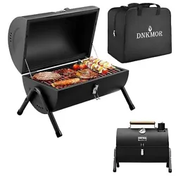 Portable Charcoal Grill：DNKMOR portable small charcoal with wood handle on the top of the smoker. Fuel...