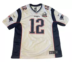 Tom Brady #12 New England Patriots 2017 Super Bowl LI 51 Jersey White Size 2XL. (FLAWED) Has stains on front of jersey...