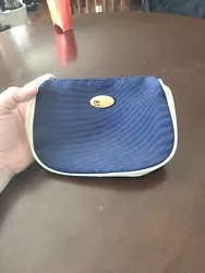 Christian Dior Parfums Bag Navy Blue/White Trim Zip Makeup Cosmetics Travel Case.  One small spot on bottom.