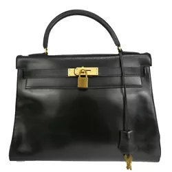 Black/Box Calf Leather. Circle: T ;Production in 1990. W 32 x H 23 x D 12 cm (approx.). Open 2,Zipper pocket 1. Kindly...