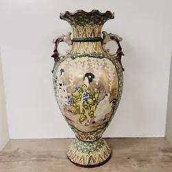 ANTIQUE SATSUMA. LARGE ASIAN VASE. WITH HANDLES. LETS MAKE A DEAL. GREAT CONDITION, MINOR WEAR, MINOR PAINT LOSS.