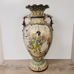 ANTIQUE SATSUMA. LARGE ASIAN VASE. WITH HANDLES. LETS MAKE A DEAL. GREAT CONDITION, MINOR WEAR, MINOR PAINT LOSS.