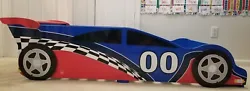 Race Car Bedroom Set - Bed, Sheets, Comforter, Rug, Pillow, Curtains.  - KidKraft Toddler Bed - Red Fitted Sheet -...