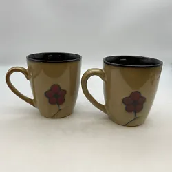 Pfaltzgraff ASTER Set of 2 Coffee/Tea Cups, Mugs Brown Inside With Flower Design. Mugs measure approximately 4 inches...