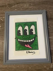 Framed Keith Haring inspired drawing on old paper. The drawing is 9x11, standard paper size. This is an actual drawing...