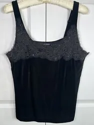 CHICO’s Travelers Cami Top with lace and Beads Tagged a size 3 black adjustable straps Built in bras shelf for...