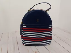Tommy Hilfiger Backpack Blue Red White Stripe Zipper Bag Travel Small 10