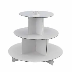 3-Tier (12W x 10H) White Round Cardboard Cupcake Stand Dessert Tray. Top tier is 7.25. Middle tier is 9.5. Bottom tier...