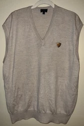 Burberry Golf Men’s L Sweater Vest 100% Extrafine Merino Wool Italy Tan. Small pull behind tag.Shoulder to Shoulder...
