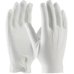 Santas favorite type of gloves! 100% CottonWhite Dress Gloves with Raised Stitching on Back - Snap Closure. Snap cuff...