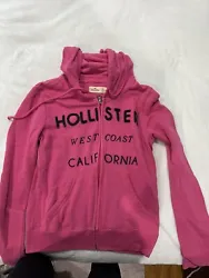 Hollister Womens Hoodie Zip Up Sweatshirt Size XS Pink with Black Logo.
