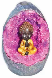 This Buddha sits peacefully surrounded by crystals in this colorful Geode backflow burner. LED light switch makes this...