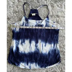 Style: Halter Top. Pattern: Tie Dye. Material: Rayon. Color: Blue. Secondary Color: White.