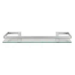 •5-mm clear tempered glass shelf provides safety and strength •Brushed chrome railing prevents toiletries from...