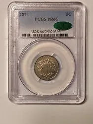 1874 Shield Nickel PCGS PR-66 CAC.