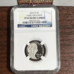 2014 S Proof 5C NGC Certified PF69 Ultra Cameo. Beautiful high quality coin! Satisfaction guaranteed by Poor Richards...