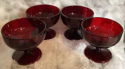 Vintage Anchor Hocking Royal Ruby Red Glass Footed Sherbet Cups Dessert Set of 4.