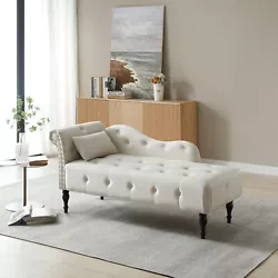 This chaise lounge features with soft velvet upholstery,tufted buttons,nailhead trimming. 【Long Lounge Chair】...