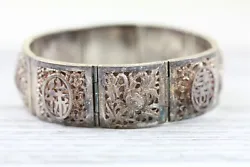 Form: Panel Link Bracelet Bamboo Flower Pretty. BEAUTIFUL CHINESE EXPORT PANEL BRACELET. FINEST QUALITY SOLID STERLING...