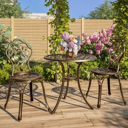 Relax outdoors with the 3-Piece Bistro Patio Set. A charming and traditional rose pattern is set into the round table...