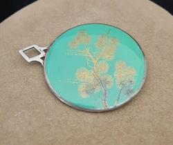 Miroir Ancien De Poche En Argent Massif Emaillée Vert Et Doré Ref E552. Pas de poinçon  Diamètre 53 mm Poids 27,6 gr