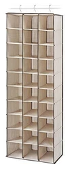 30-section Hanging Shoe Shelves in a fashionable canvas with espresso trim, Sturdy steel frame hangs from the closet...
